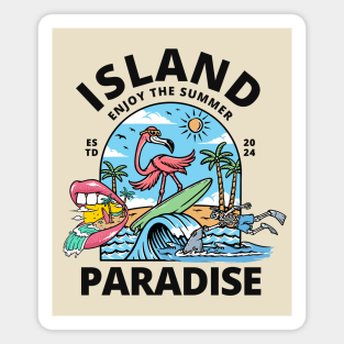 Island Paradise Flamingo  Surfing Beach Magnet